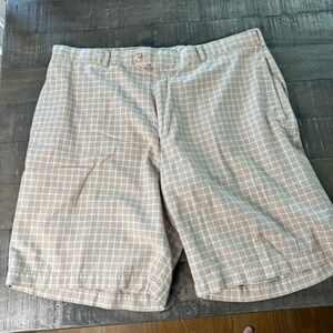 Peter Millar Men's Check Tan Khaki Shorts Size 38 Golf Preppy Summer Vacation
